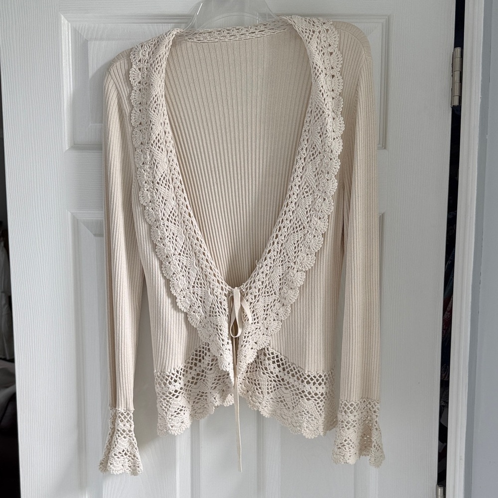 Elegant Cream Lace-Trimmed Women's Sweater